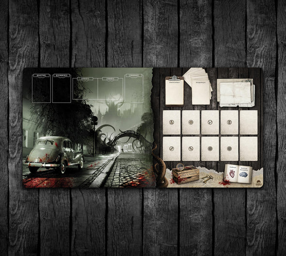 36x18 Shadow Over Arkham, Arkham Horror LCG Solo Investigator + Story Area Playmat