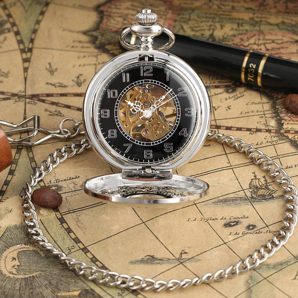 Front of open Silver Hollow Flower Pocket Watch