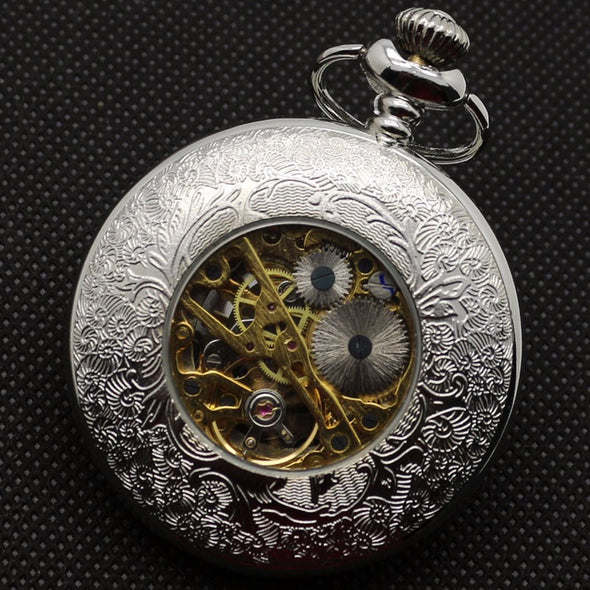 Back of Silver Hollow Flower Pocket Watch